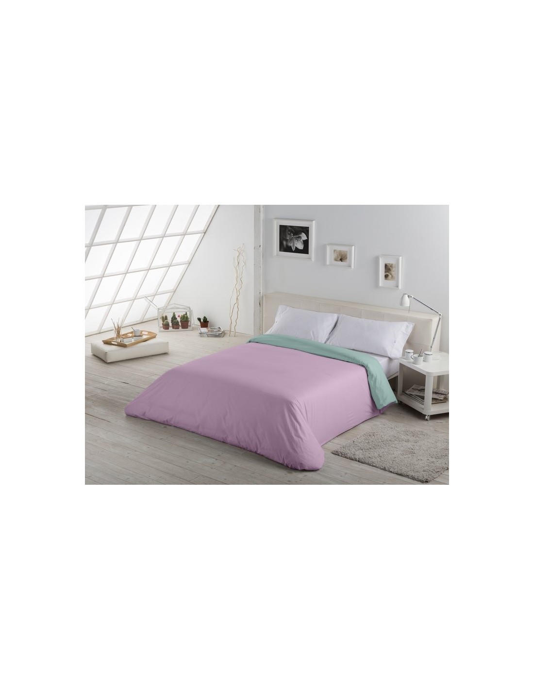 Funda nórdica bicolor algodón 346-AQUA-MALVA