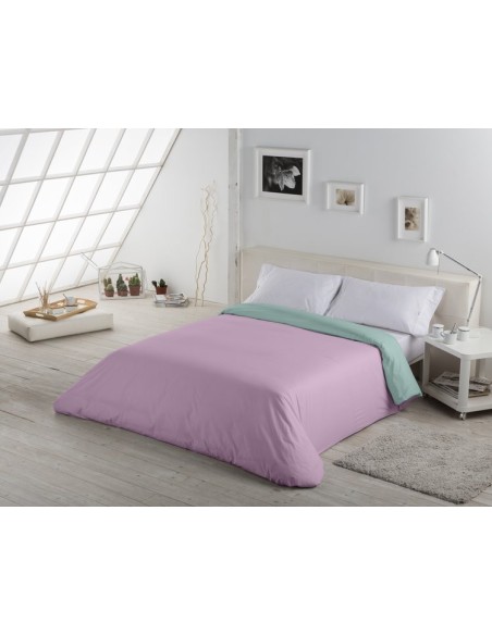 Funda nórdica bicolor algodón 346-AQUA-MALVA