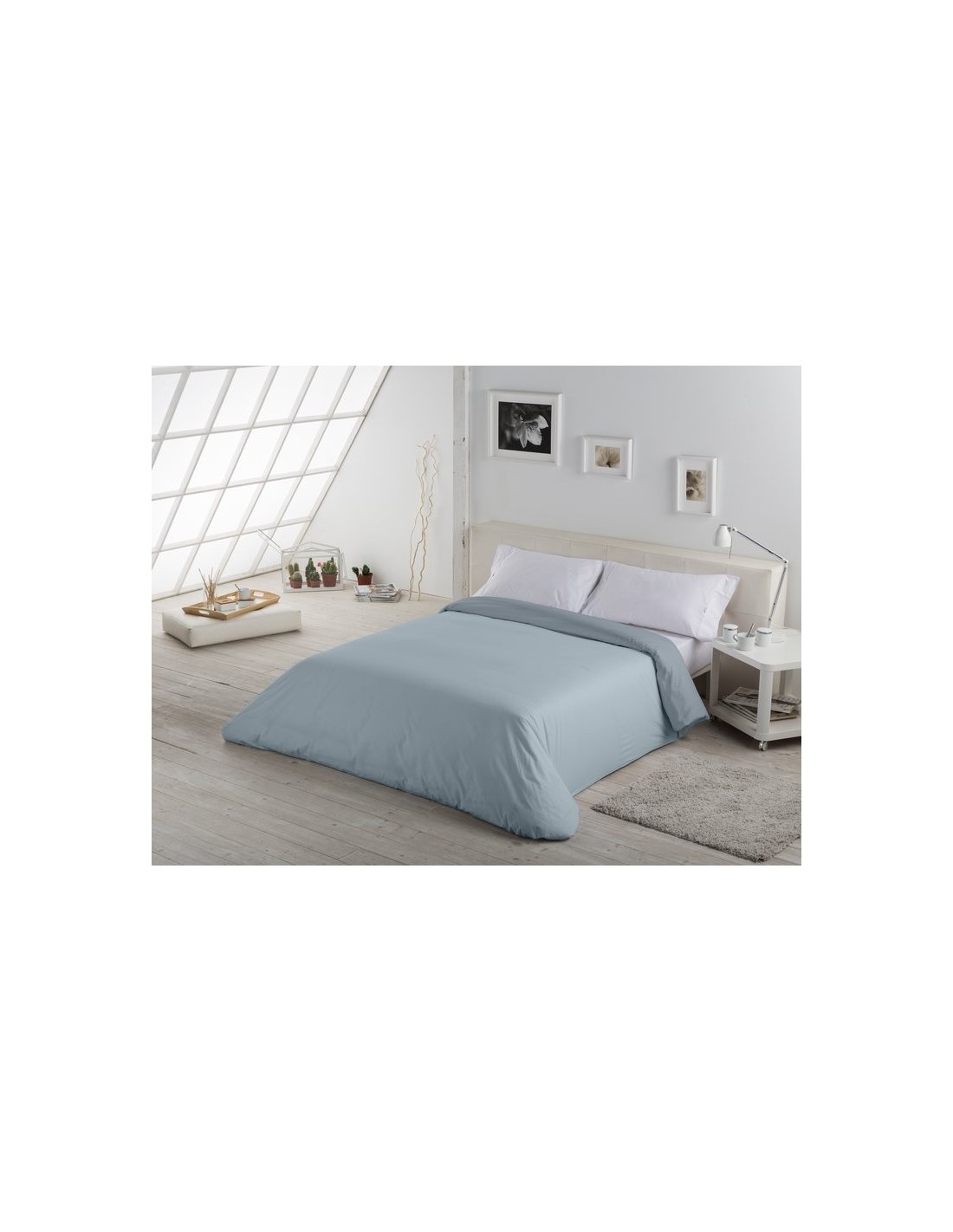 Funda nórdica bicolor algodón 345-ACERO-PLATA