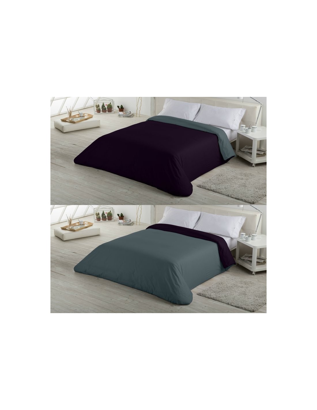 Funda nórdica Liso bicolor 148-NEGRO-GRIS