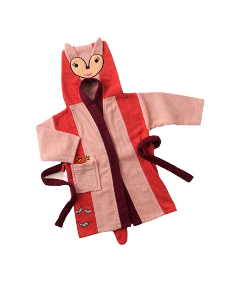 Albornoz Infantil Terciopelo Bordado con Capucha Foxy