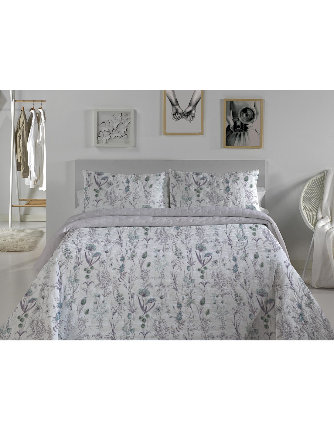 Colcha Bouti Reversible 120 Gramos Primavera Verano Casa Campo Hortensia