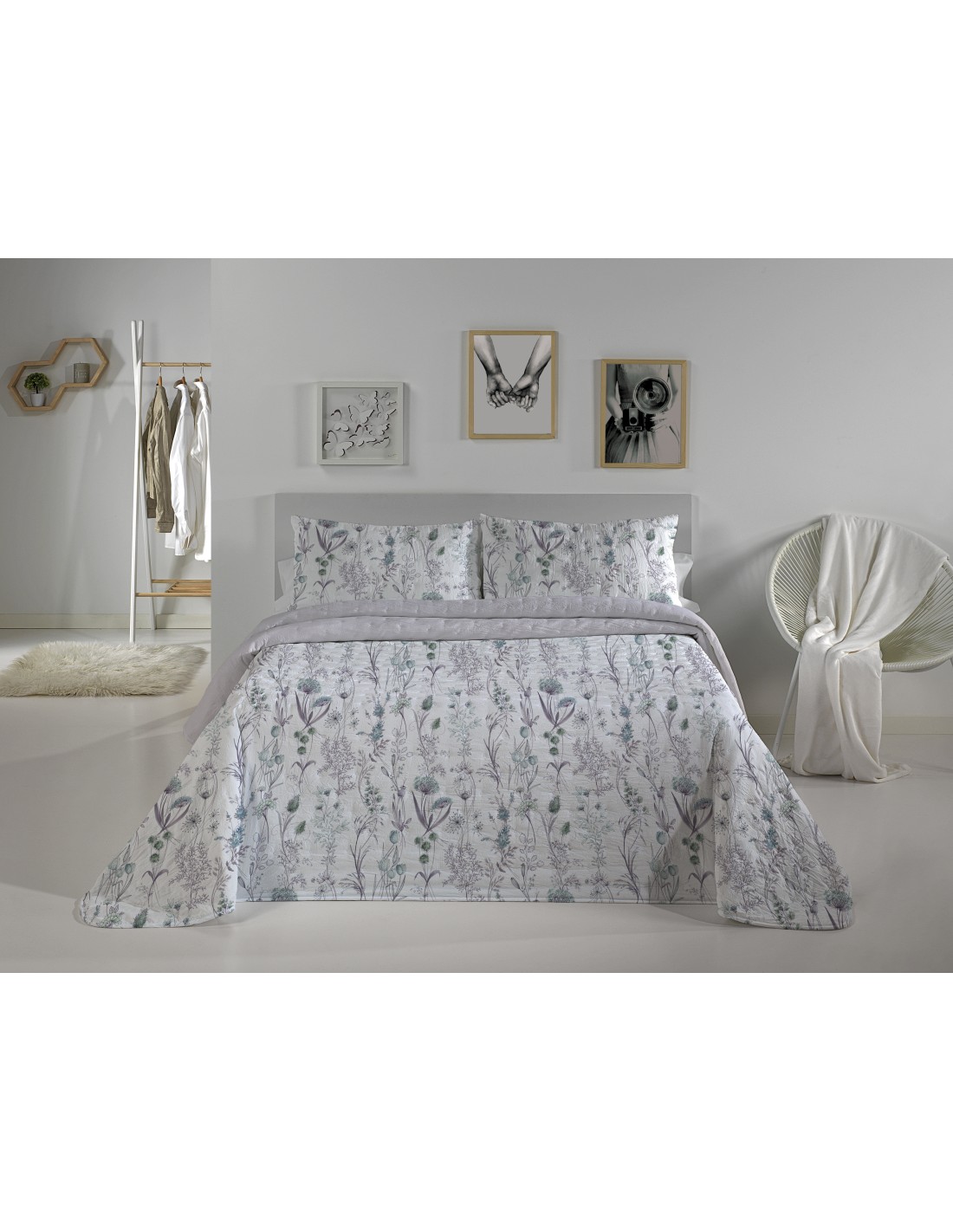 Colcha Bouti Reversible 120 Gramos Primavera Verano Casa Campo Hortensia
