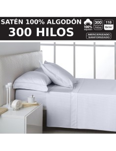 Juego sábanas SATÉN LISTADO. Algodón 300 hilos. Es-Tela